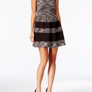 Aqua Black and Gray Sleeveless Fit and Flare Cocktail Dress